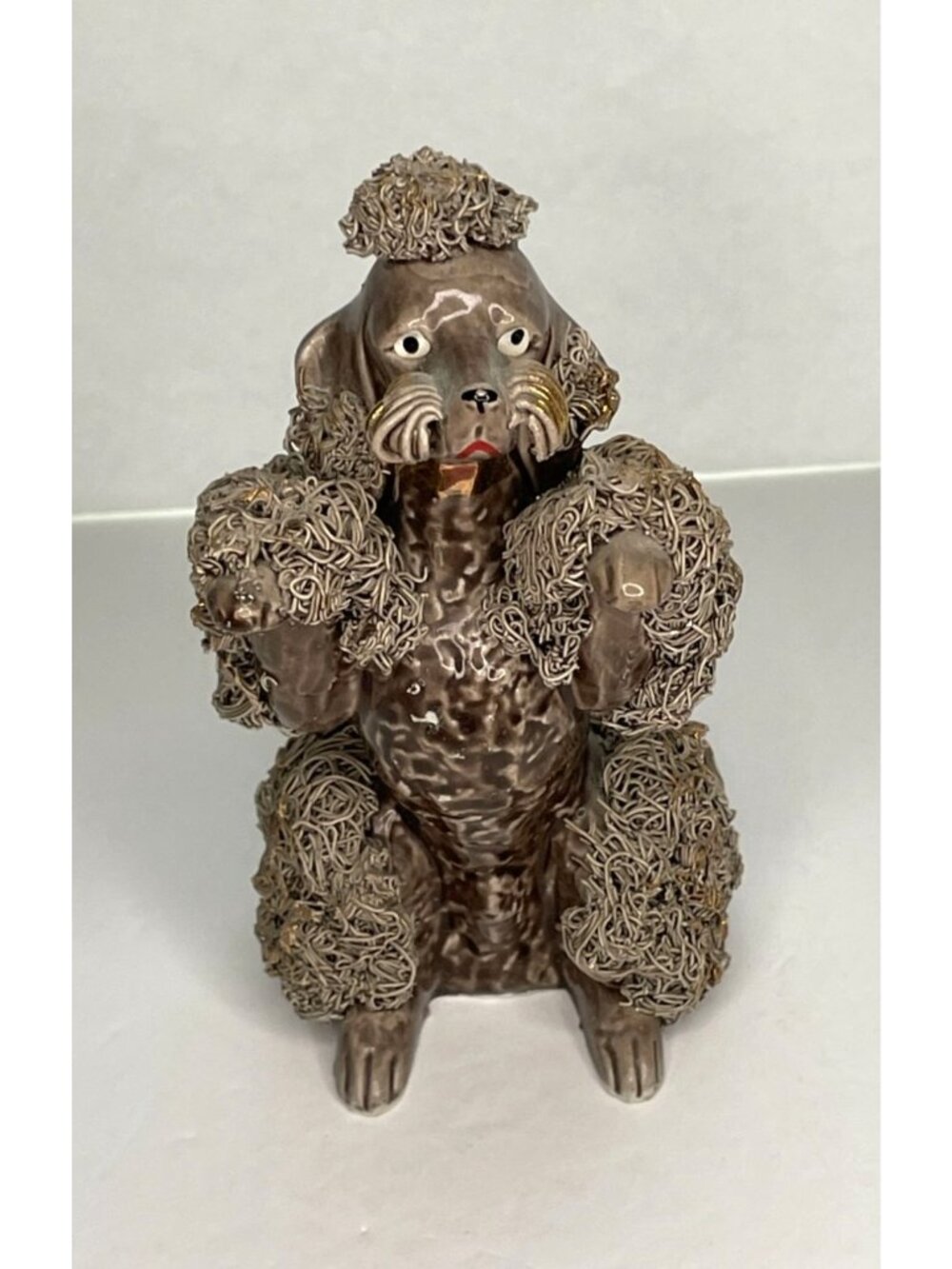 Vintage 1950s Brown Spaghetti Poodle Figurine 6" Japan MCM Kitsch Begging Dog